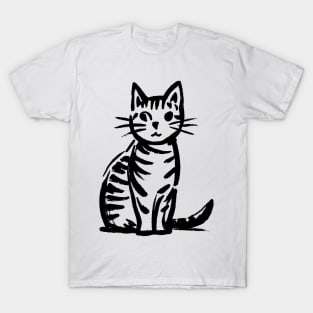 Stick figure cat in black ink T-Shirt